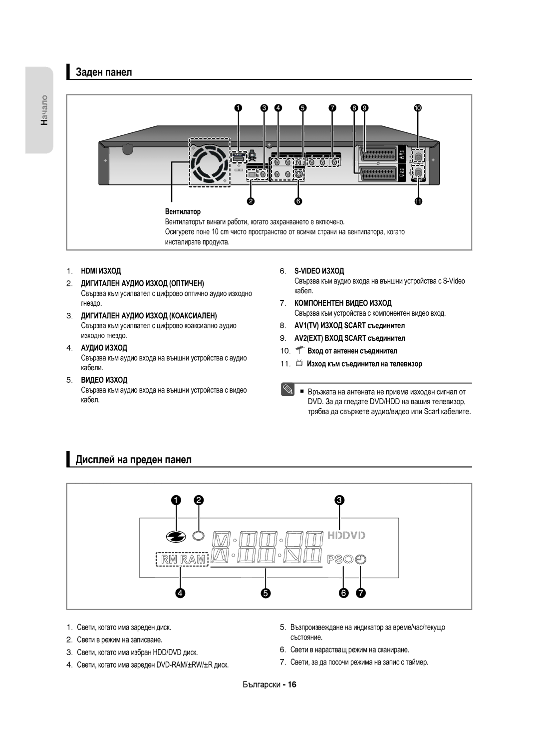 Samsung DVD-HR753/EUR, DVD-HR755/AUS, DVD-HR755/EUR manual Заден панел, Дисплей на преден панел 