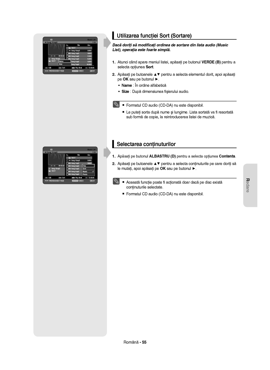 Samsung DVD-HR753/EUR, DVD-HR755/AUS, DVD-HR755/EUR manual Utilizarea funcţiei Sort Sortare, Selectarea conţinuturilor 