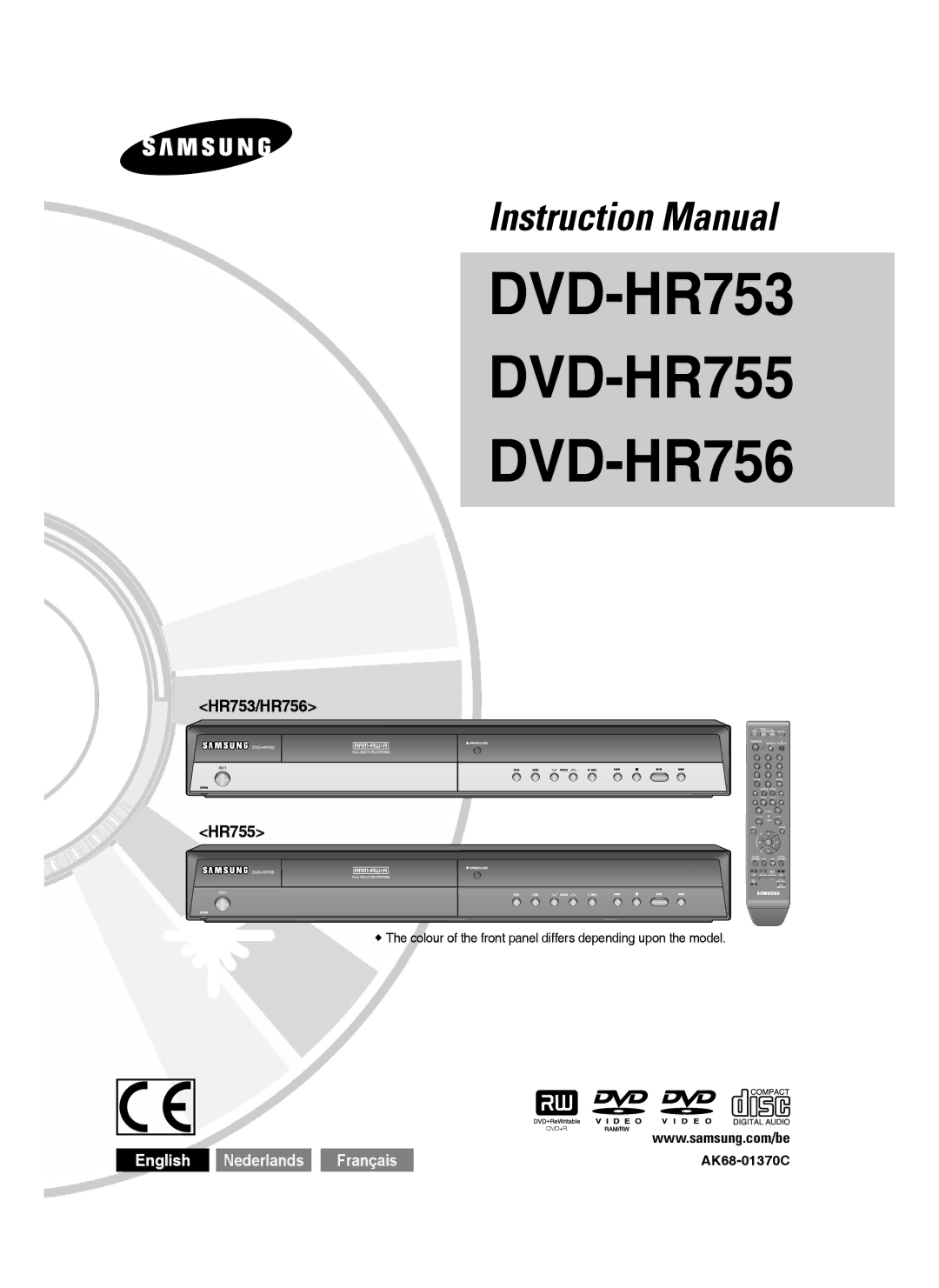 Samsung DVD-HR753/XEB, DVD-HR755/AUS, DVD-HR755/XEG, DVD-HR753/XEG, DVD-HR755/XEB manual HR753/HR756 HR755, AK68-01370C 