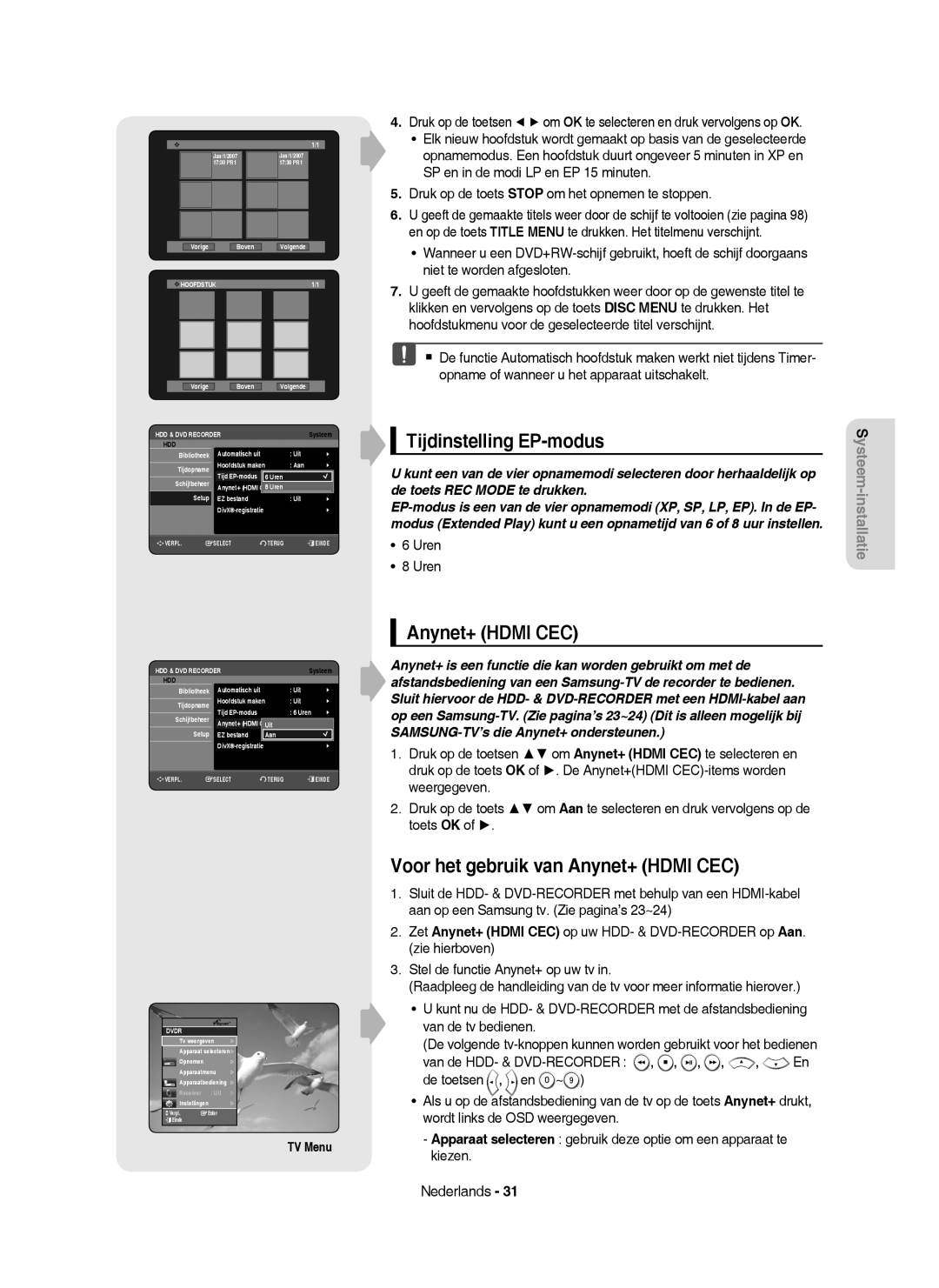 Samsung DVD-HR755/XEG, DVD-HR755/AUS, DVD-HR753/XEB Tijdinstelling EP-modus, Voor het gebruik van Anynet+ Hdmi CEC, Uren 