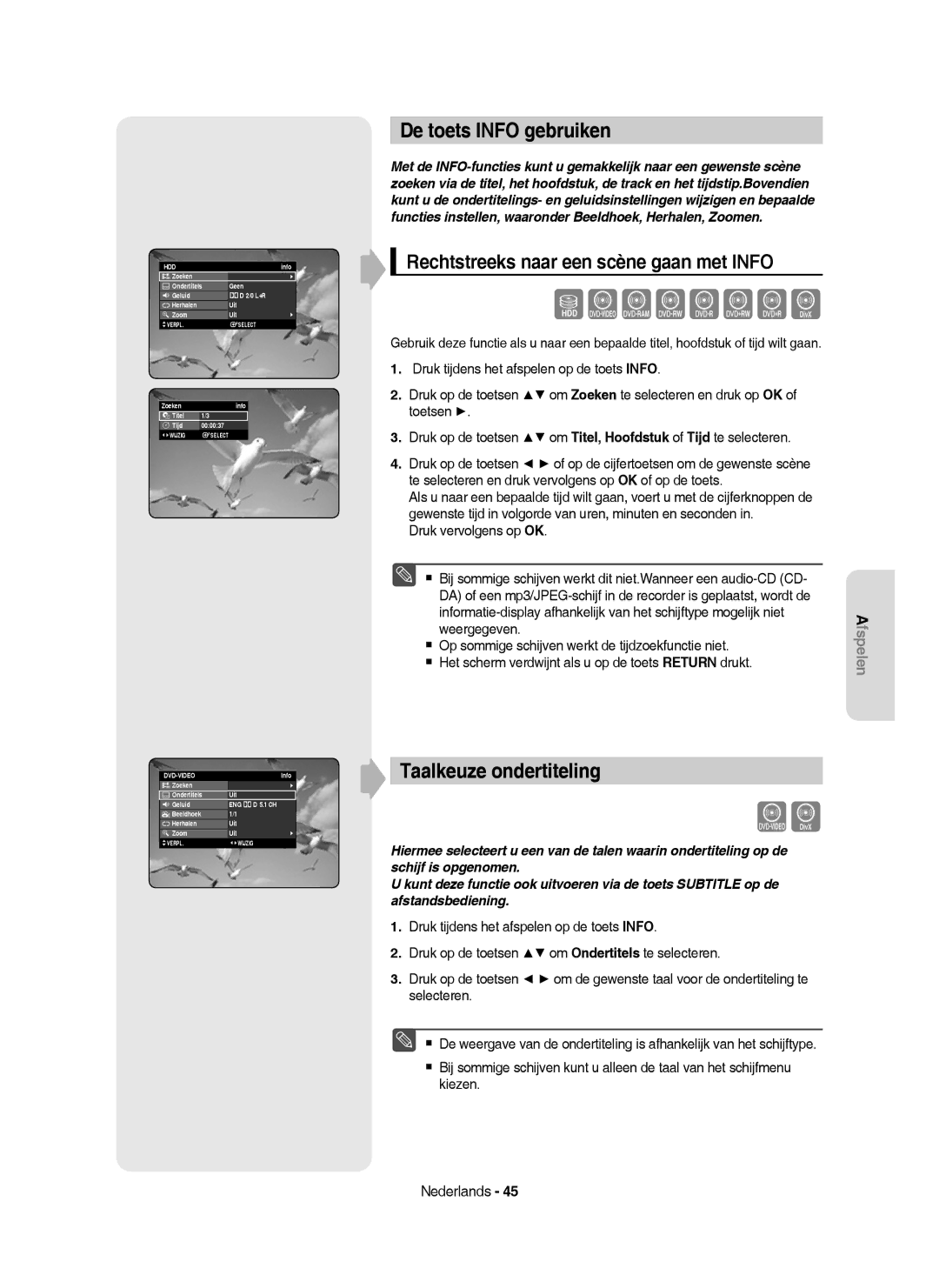 Samsung DVD-HR753/XEB manual De toets Info gebruiken, Taalkeuze ondertiteling, Rechtstreeks naar een scène gaan met Info 