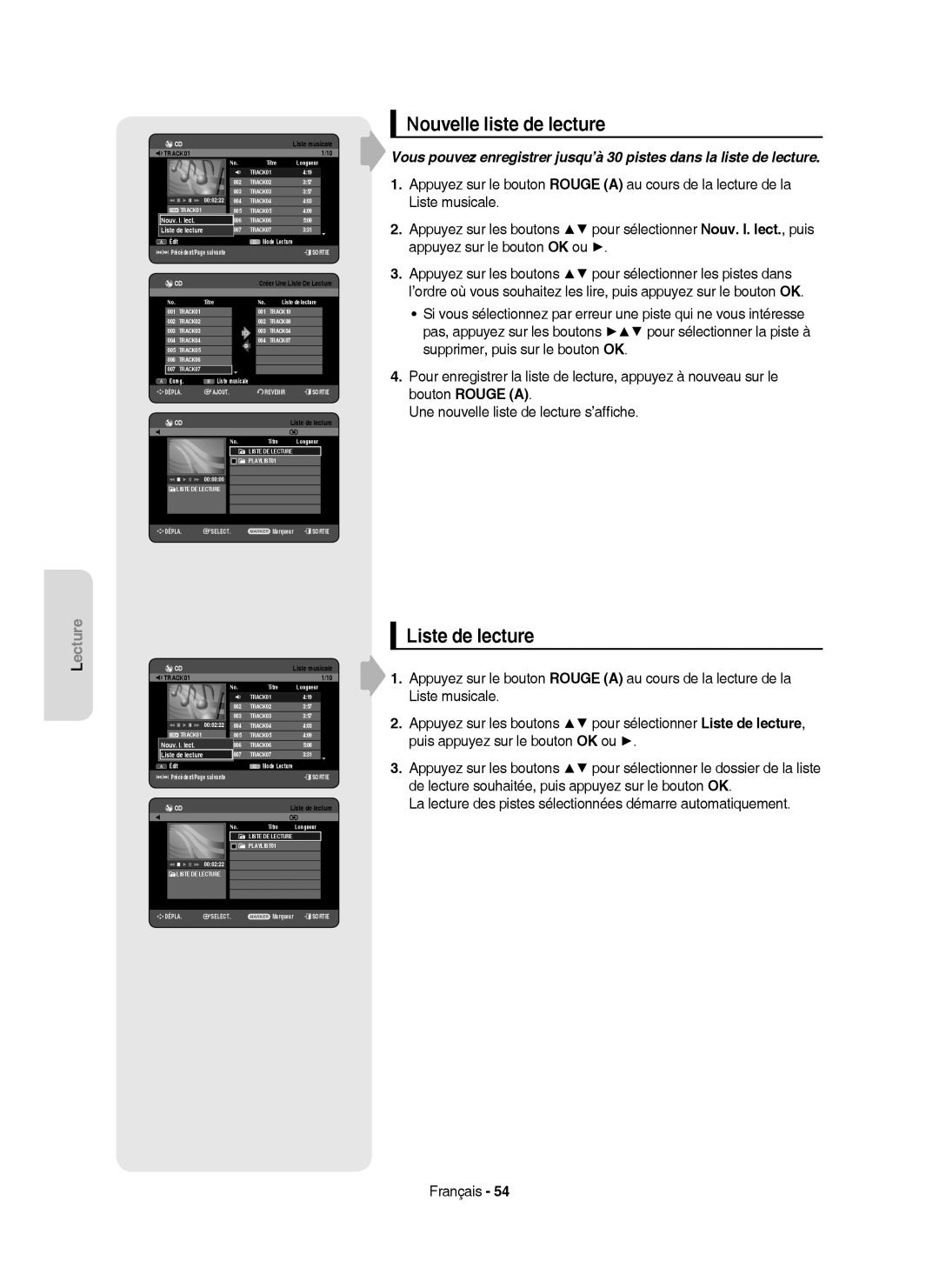 Samsung DVD-HR753/XEB, DVD-HR755/AUS, DVD-HR755/XEG manual Nouvelle liste de lecture, Liste de lecture, Nouv. l. lect 