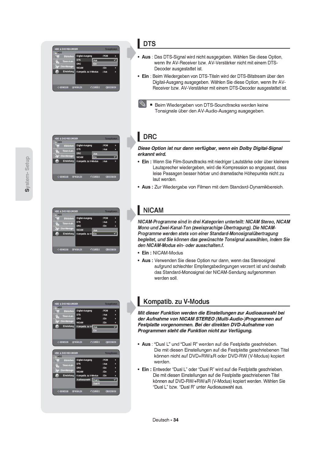 Samsung DVD-HR755/XEG, DVD-HR755/AUS, DVD-HR753/XEB, DVD-HR753/XEG, DVD-HR755/XEB, DVD-HR755/XEN Kompatib. zu V-Modus, Pcm 