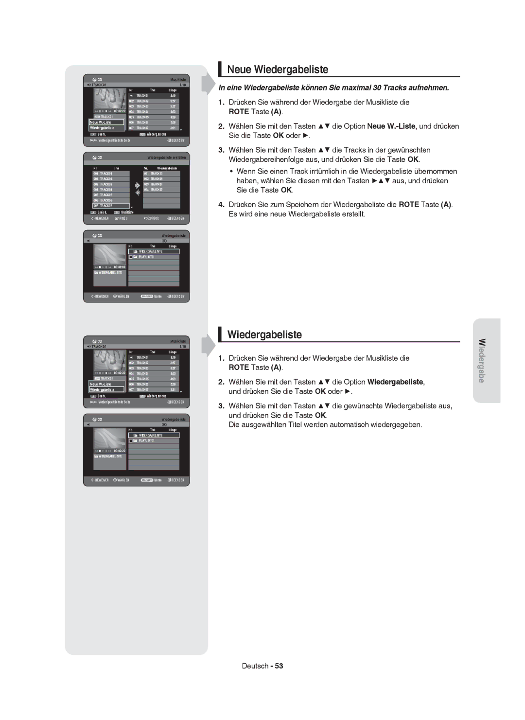 Samsung DVD-HR755/XEN, DVD-HR755/AUS, DVD-HR753/XEB, DVD-HR755/XEG, DVD-HR753/XEG manual Neue Wiedergabeliste, Neue W.-Liste 