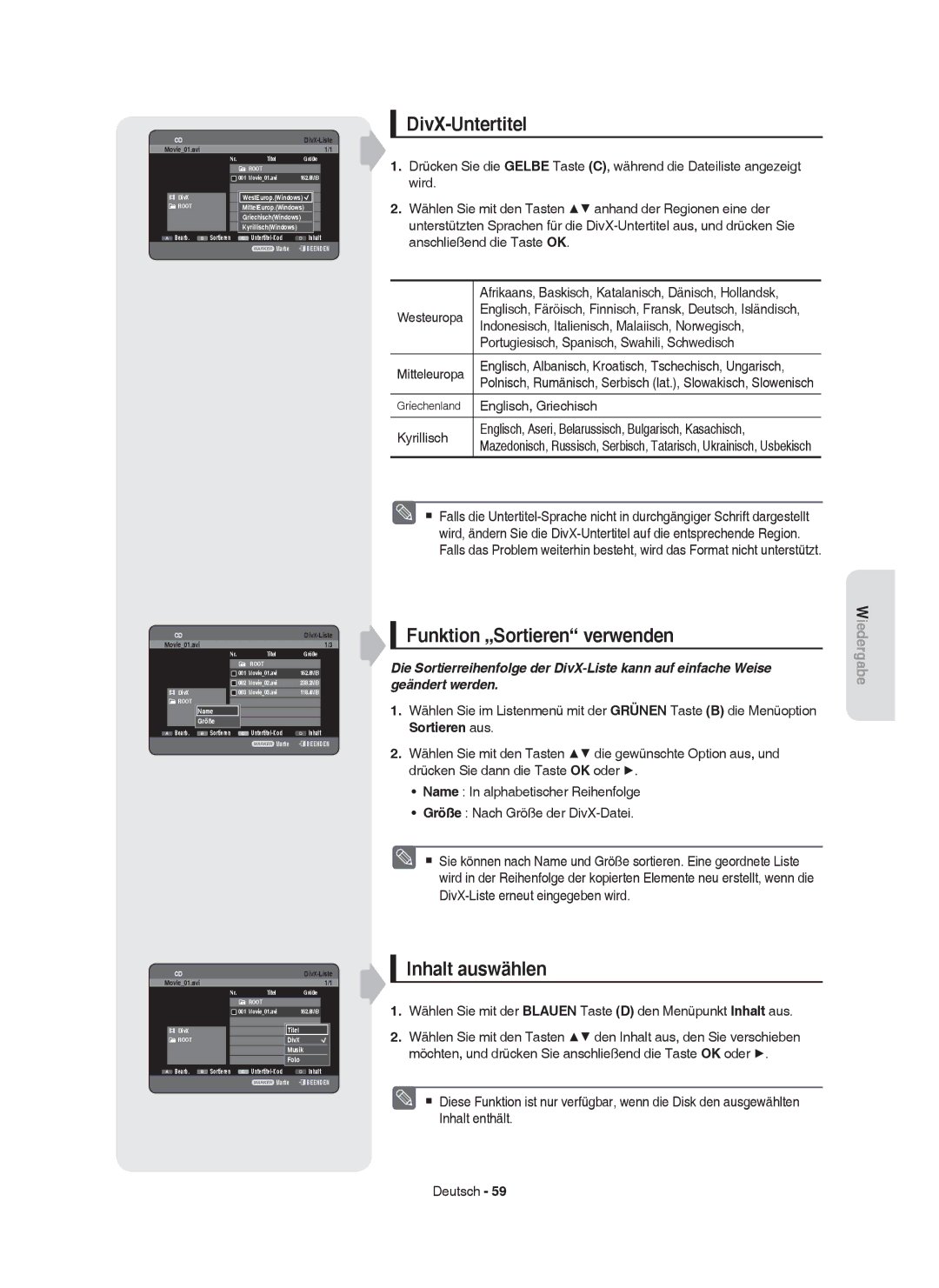 Samsung DVD-HR753/XEG, DVD-HR755/AUS, DVD-HR753/XEB, DVD-HR755/XEG, DVD-HR755/XEB manual DivX-Untertitel, Englisch, Griechisch 