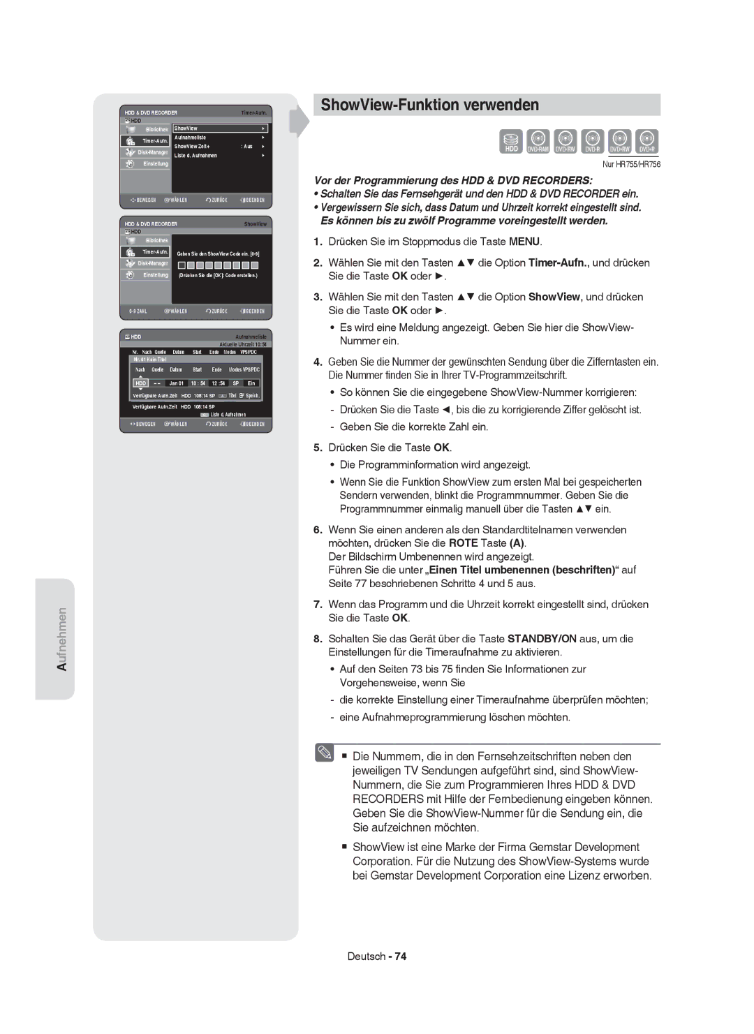 Samsung DVD-HR755/XEG, DVD-HR755/AUS, DVD-HR753/XEB, DVD-HR753/XEG, DVD-HR755/XEB ShowView-Funktion verwenden, Ende, Jan Ein 