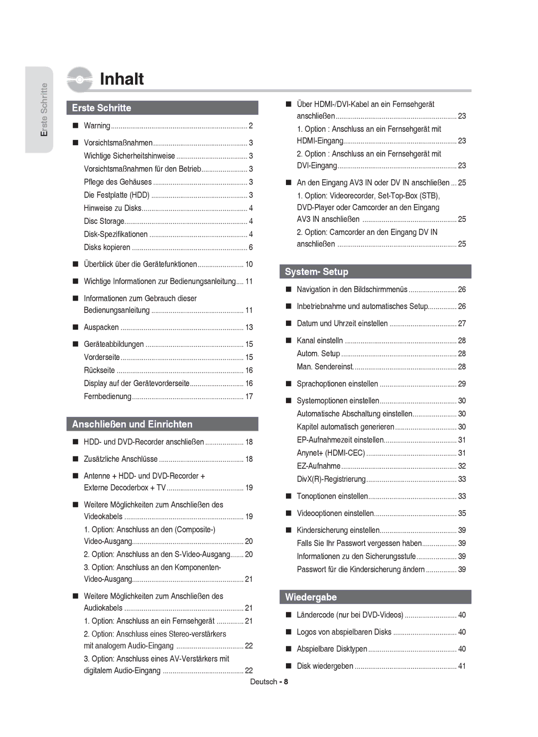 Samsung DVD-HR755/AUS Option Anschluss an den Komponenten, Option Anschluss an ein Fernsehgerät mit, Anynet+ HDMI-CEC 