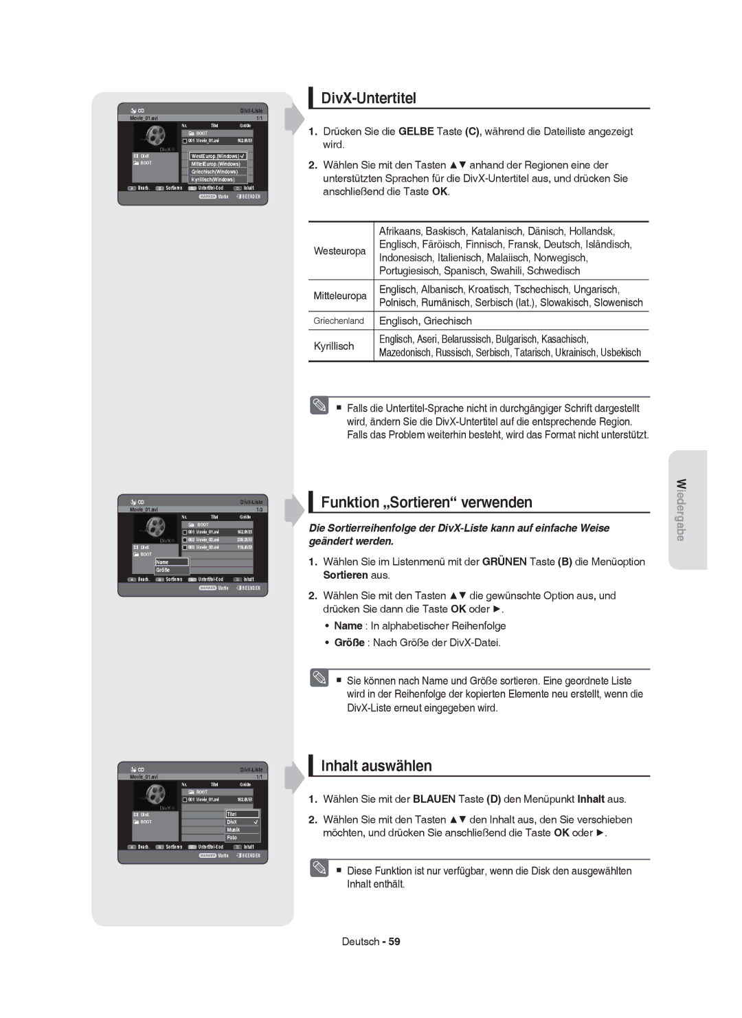 Samsung DVD-HR755/XEB, DVD-HR755/AUS, DVD-HR753/XEB, DVD-HR756/XEG, DVD-HR755/XEG manual DivX-Untertitel, Englisch, Griechisch 