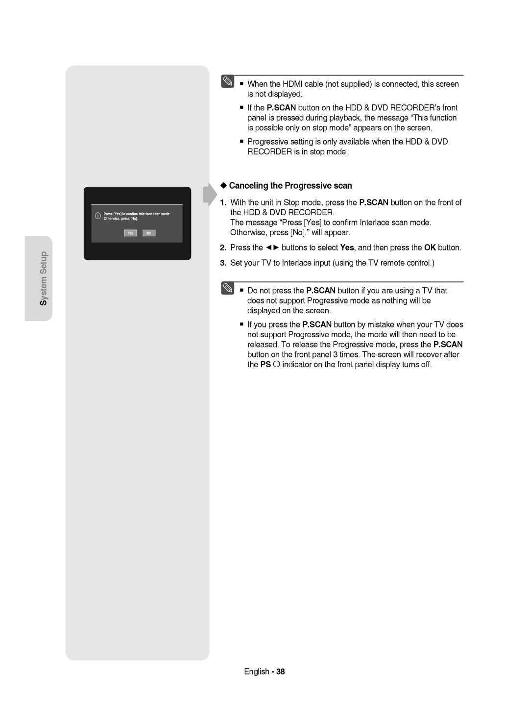 Samsung DVD-HR755/XEC, DVD-HR755/AUS, DVD-HR755/XEB, DVD-HR753/XEC, DVD-HR753/EUR manual Canceling the Progressive scan 