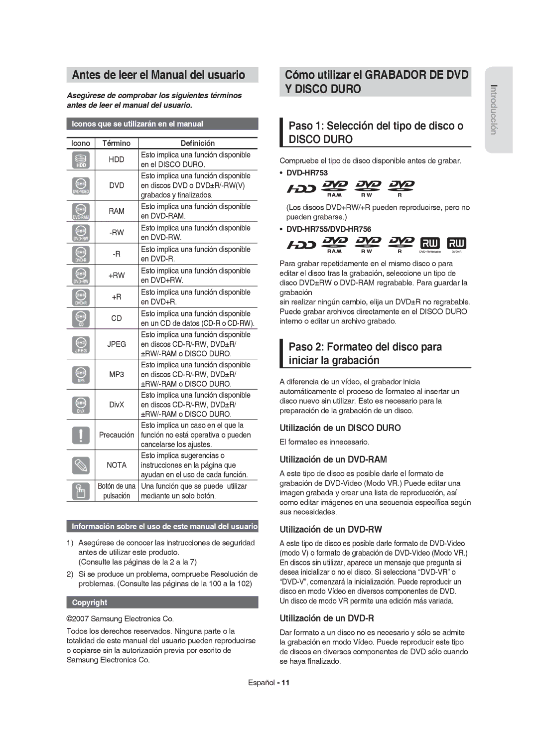 Samsung DVD-HR755/XEC, DVD-HR755/XEB, DVD-HR753/XEC Antes de leer el Manual del usuario, Cómo utilizar el Grabador DE DVD 