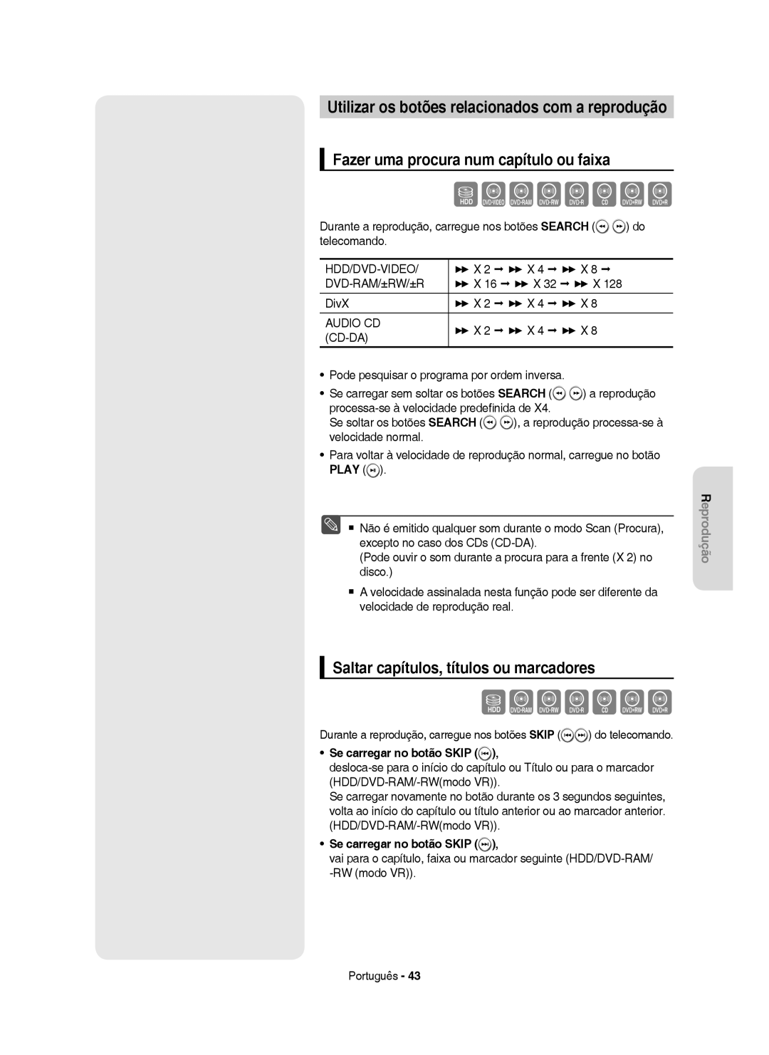 Samsung DVD-HR755/XEB, DVD-HR755/XEC manual Fazer uma procura num capítulo ou faixa, Saltar capítulos, títulos ou marcadores 