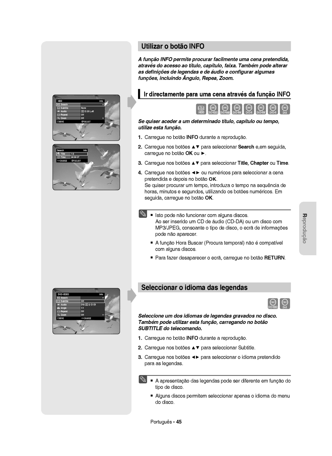 Samsung DVD-HR753/XEC, DVD-HR755/XEB, DVD-HR755/XEC, DVD-HR753/EUR Utilizar o botão Info, Seleccionar o idioma das legendas 