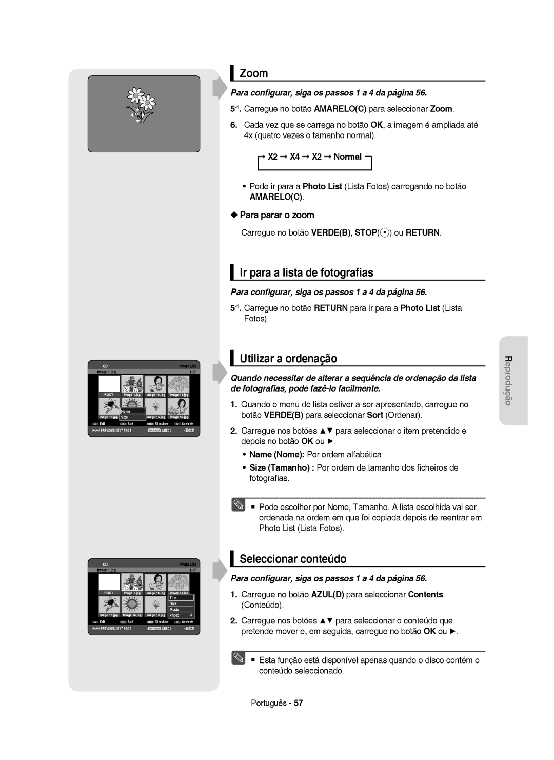 Samsung DVD-HR755/EUR, DVD-HR755/XEB, DVD-HR755/XEC Zoom, Ir para a lista de fotograﬁas, Para parar o zoom, X2 X4 X2 Normal 