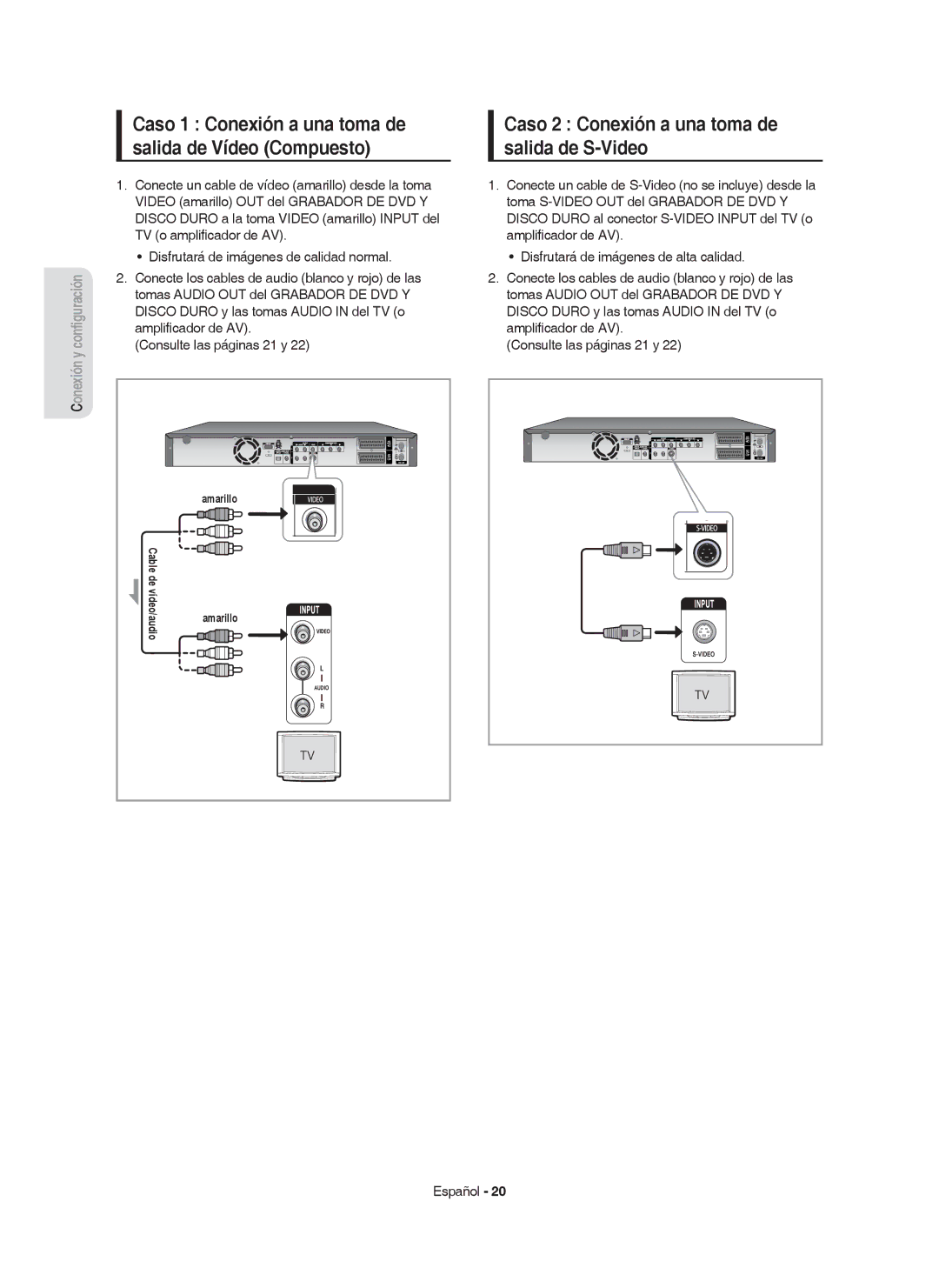 Samsung DVD-HR755/XEB manual Caso 2 Conexión a una toma de salida de S-Video, Tomas Audio OUT del Grabador DE DVD Y 