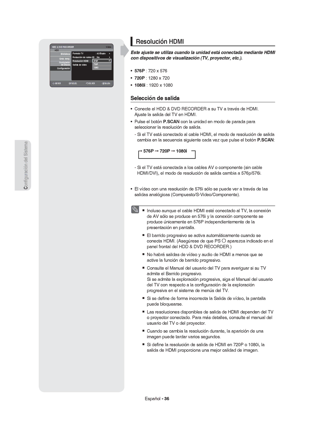 Samsung DVD-HR755/XEC, DVD-HR755/XEB, DVD-HR753/XEC manual Resolución Hdmi, 576P 720 x 720P 1280 x 1080i 1920 x, 576P 720P 