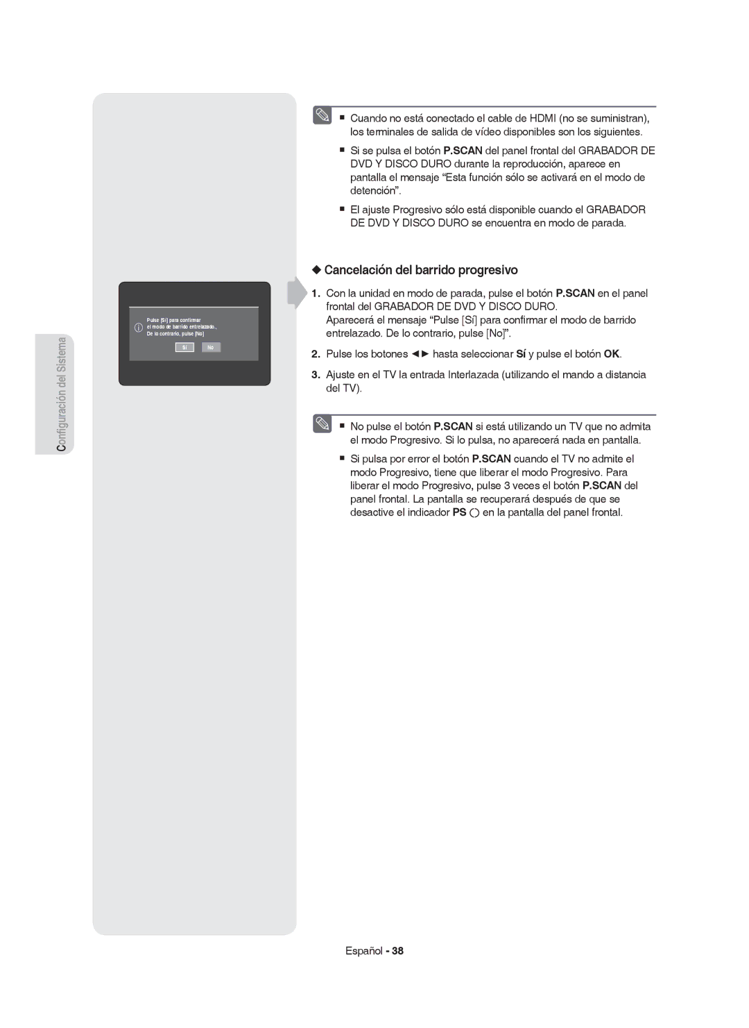 Samsung DVD-HR753/EUR, DVD-HR755/XEB, DVD-HR755/XEC, DVD-HR753/XEC, DVD-HR755/EUR manual Cancelación del barrido progresivo 