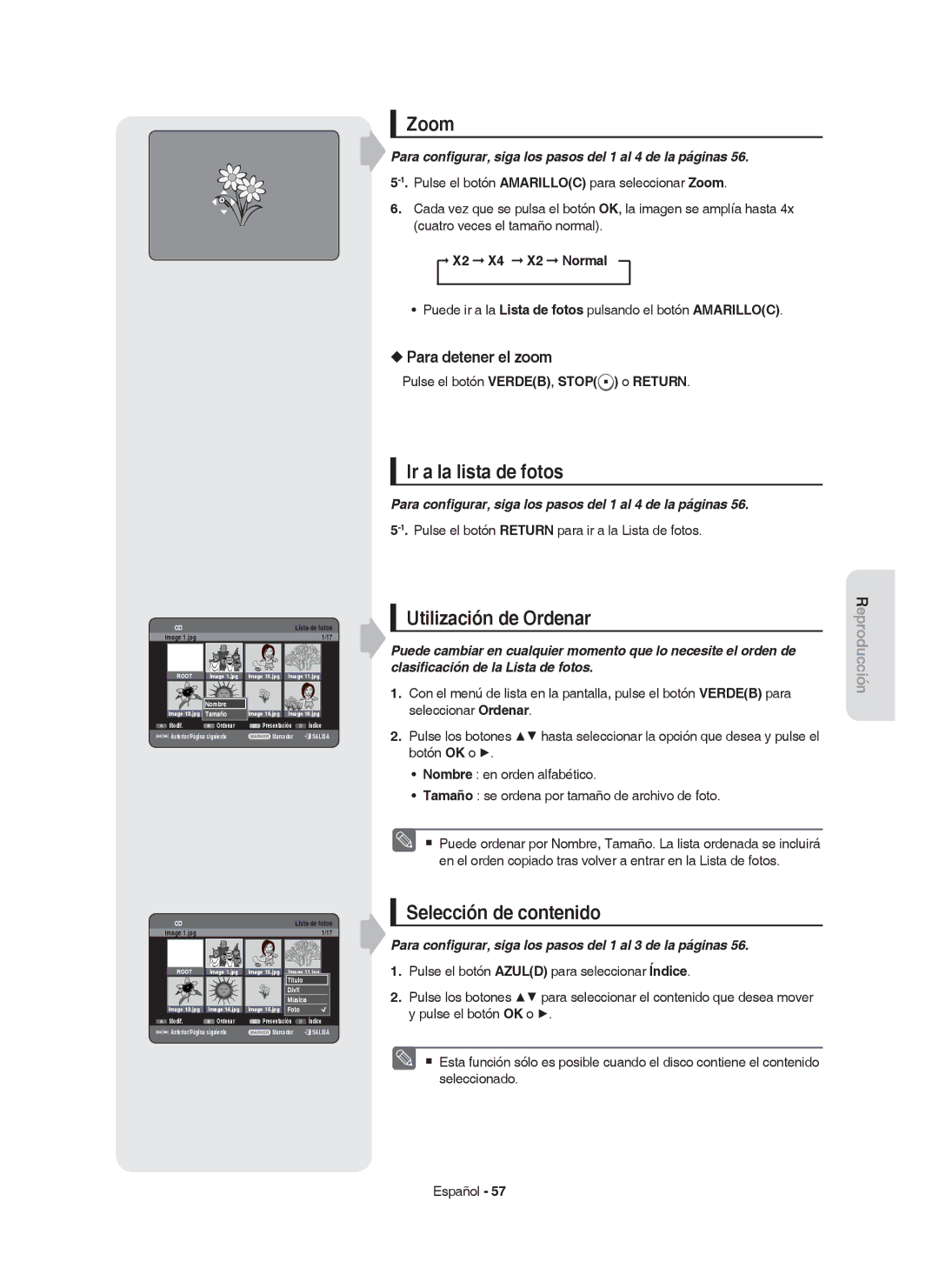 Samsung DVD-HR753/XEC, DVD-HR755/XEB, DVD-HR755/XEC Zoom, Ir a la lista de fotos, Para detener el zoom, X2 X4 X2 Normal 