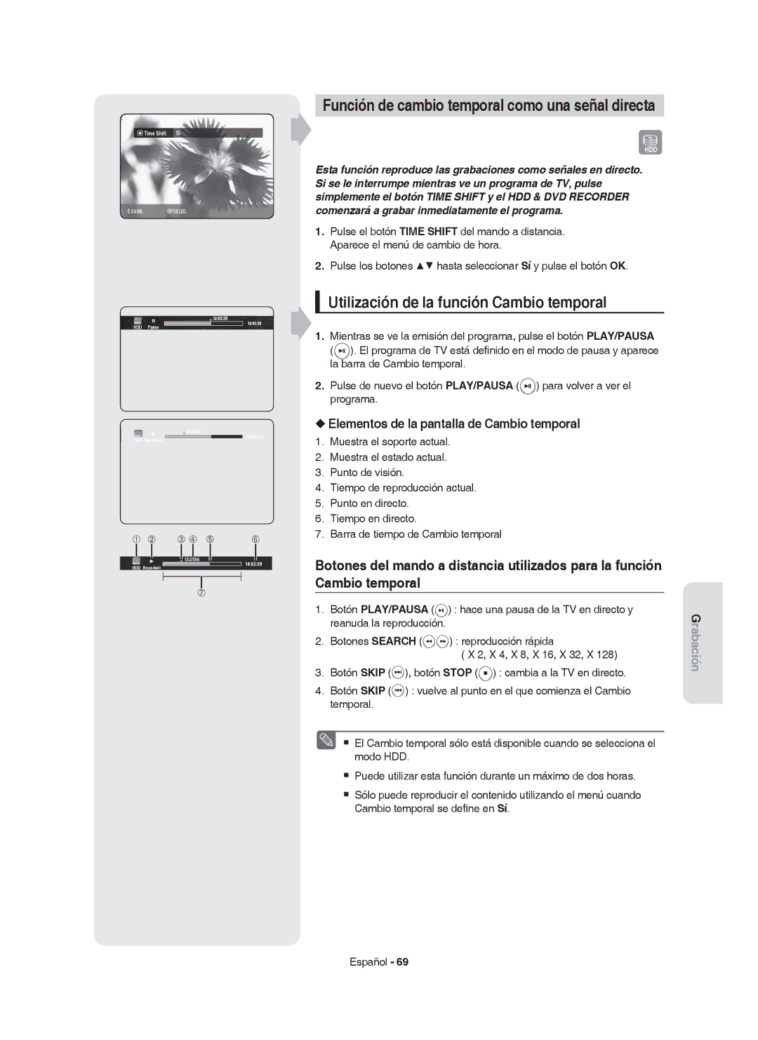 Samsung DVD-HR755/EUR Utilización de la función Cambio temporal, Elementos de la pantalla de Cambio temporal, Time Shift 