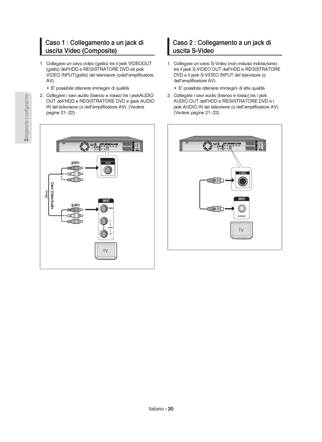 Samsung DVD-HR755/XEB, DVD-HR755/XEF, DVD-HR753/XET, DVD-HR755/XET manual Caso 2 Collegamento a un jack di uscita S-Video 