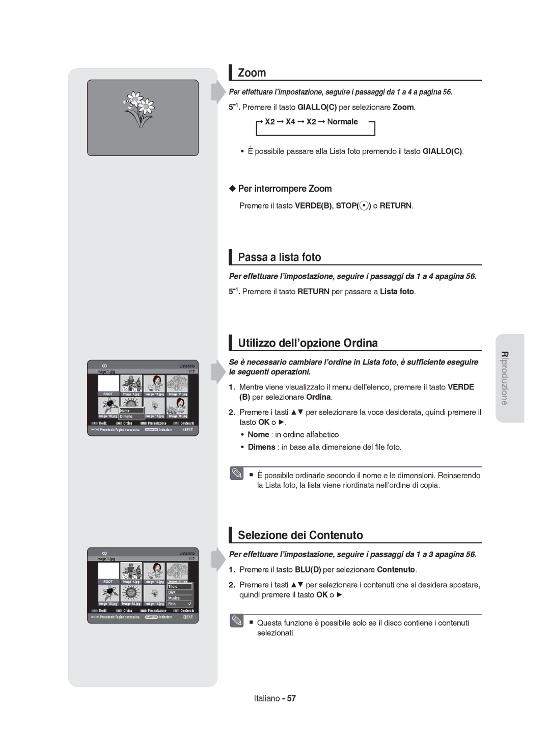 Samsung DVD-HR755/XEF, DVD-HR755/XEB, DVD-HR753/XET manual Passa a lista foto, Per interrompere Zoom, X2 X4 X2 Normale 