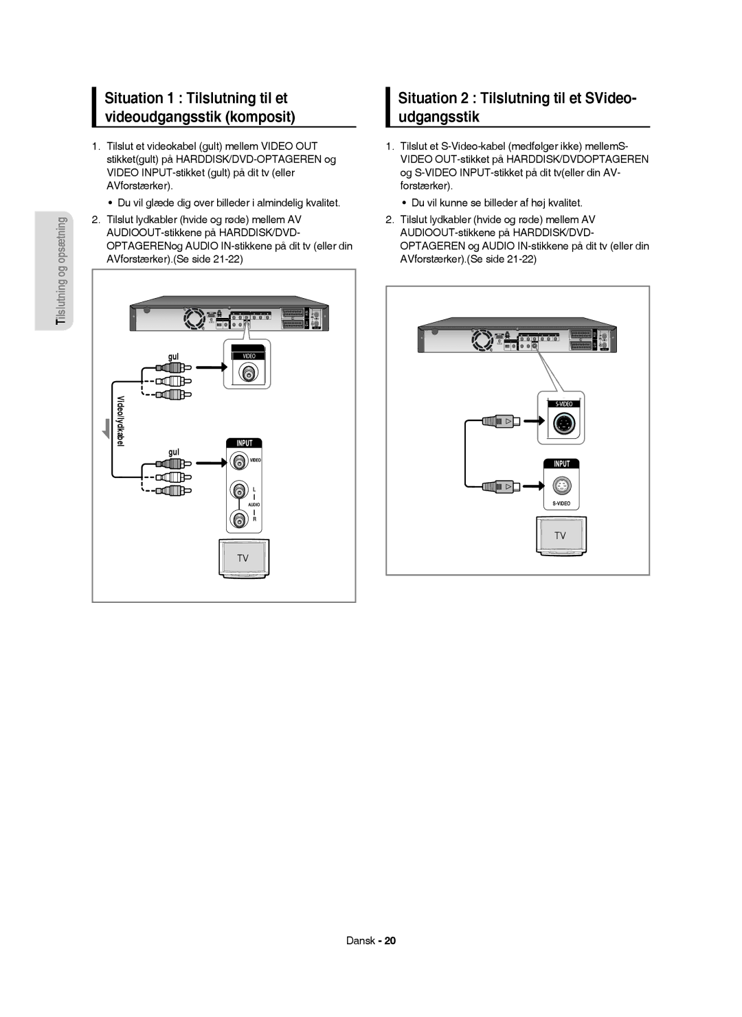 Samsung DVD-HR755/XEE, DVD-HR756/XEE, DVD-HR753/XEE, DVD-HR754/XEE manual Situation 2 Tilslutning til et SVideo- udgangsstik 