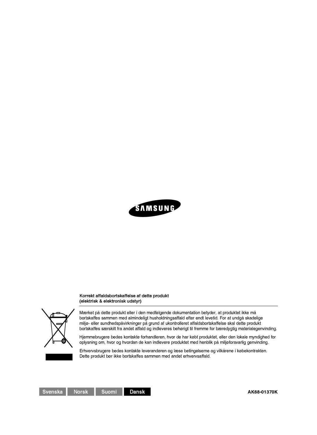 Samsung DVD-HR756/XEE, DVD-HR753/XEE, DVD-HR755/XEE, DVD-HR754/XEE manual Svenska Norsk Suomi Dansk 