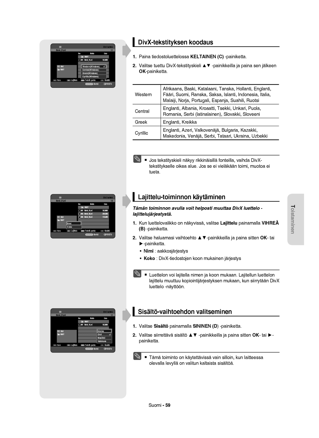 Samsung DVD-HR754/XEE manual DivX-tekstityksen koodaus, Western, Malaiji, Norja, Portugali, Espanja, Suahili, Ruotsi 