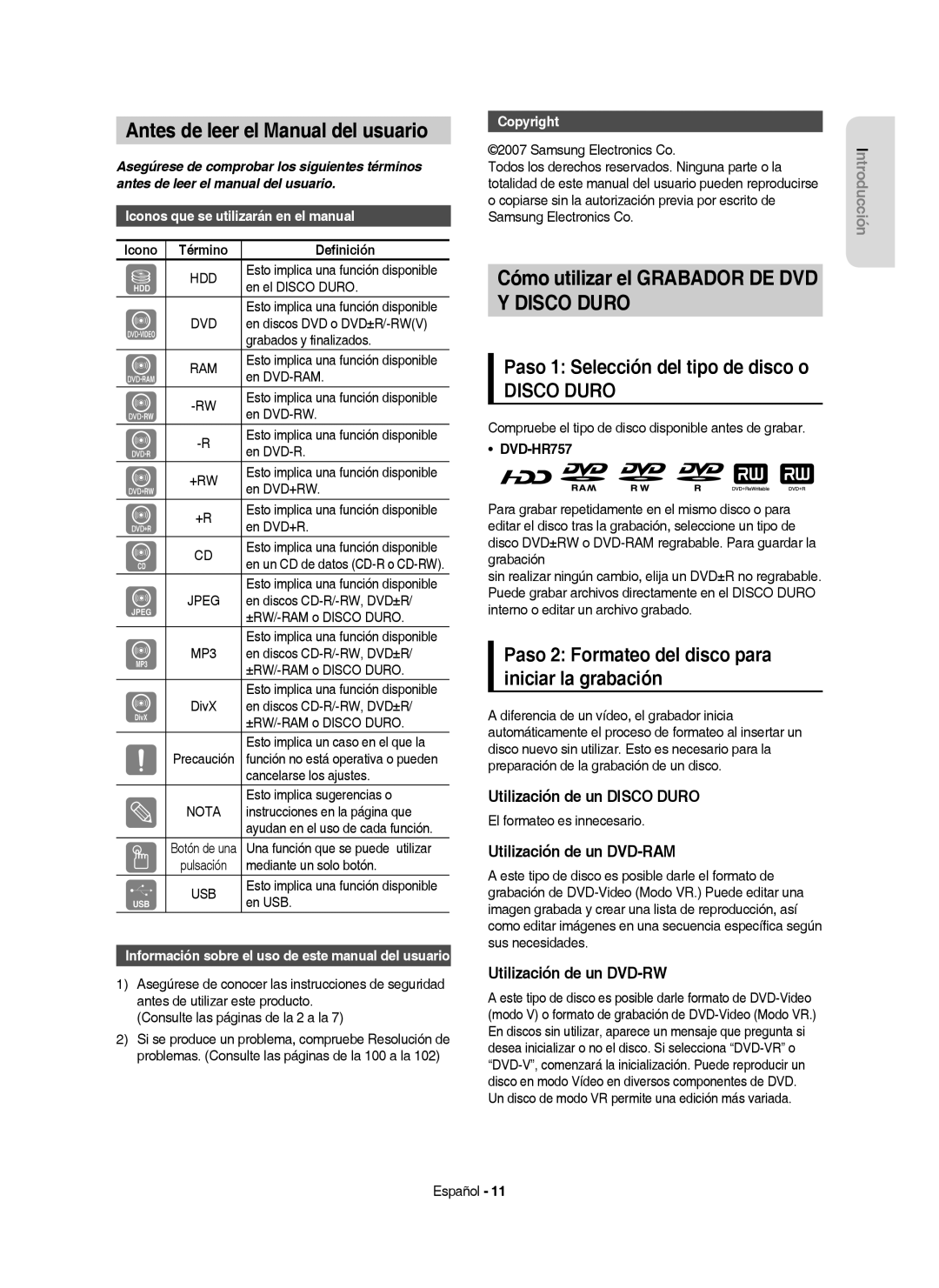 Samsung DVD-HR757/XEC manual Antes de leer el Manual del usuario, Cómo utilizar el Grabador DE DVD 