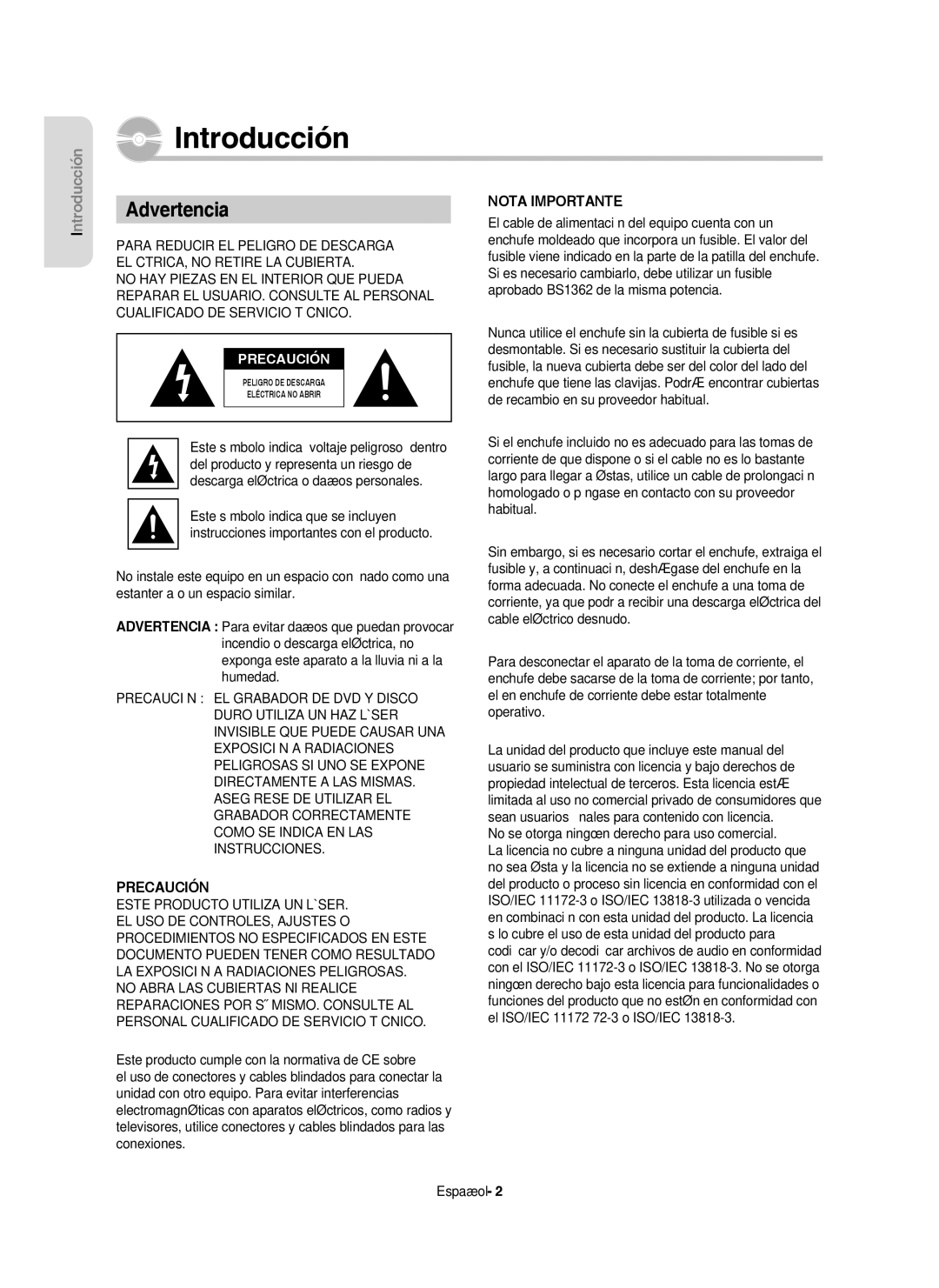 Samsung DVD-HR757/XEC manual Advertencia, Español 