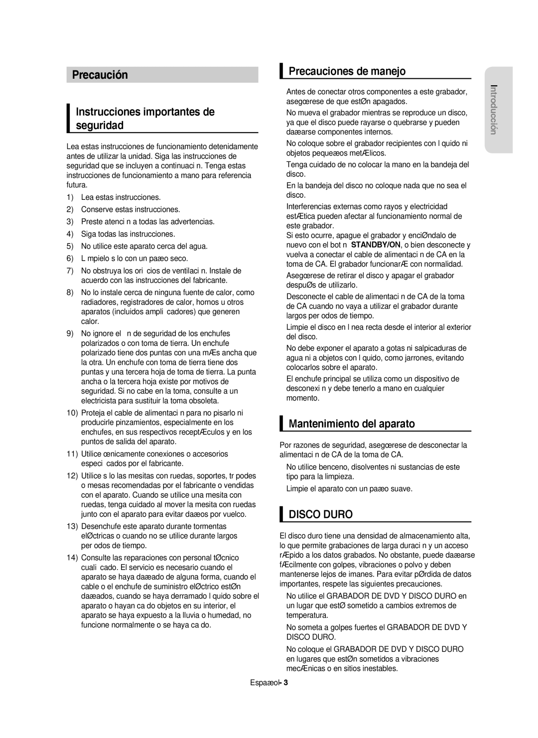 Samsung DVD-HR757/XEC manual Precaución, Precauciones de manejo, Instrucciones importantes de seguridad 