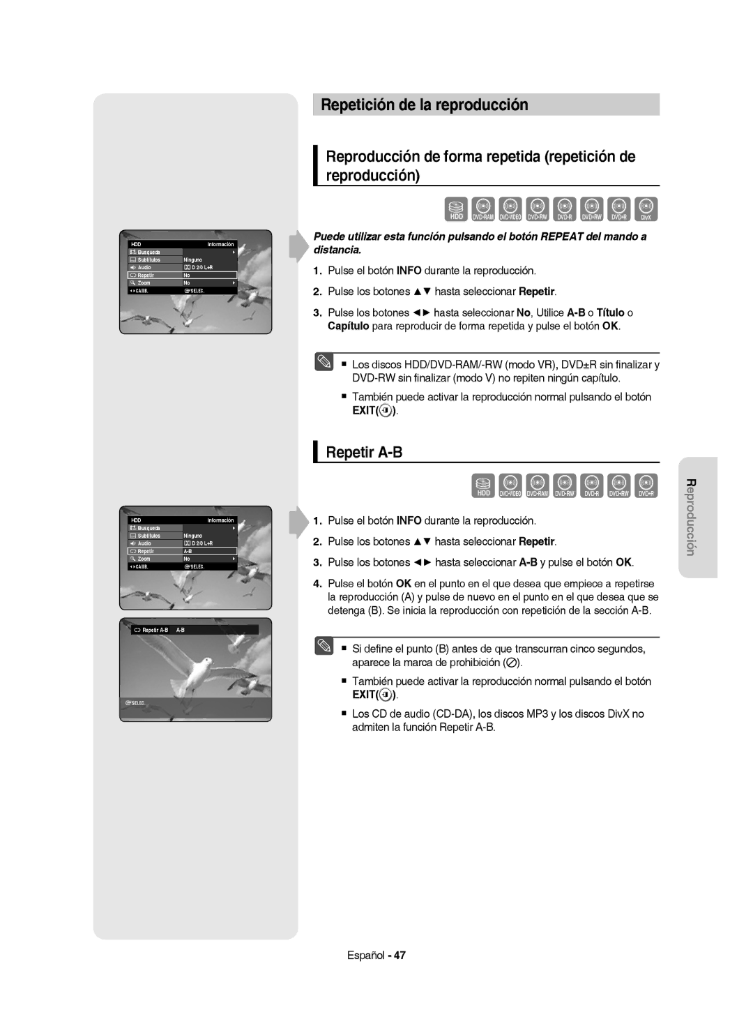 Samsung DVD-HR757/XEC manual Sxzcvkld, Szxcvkl, Repetición de la reproducción, Repetir A-B 