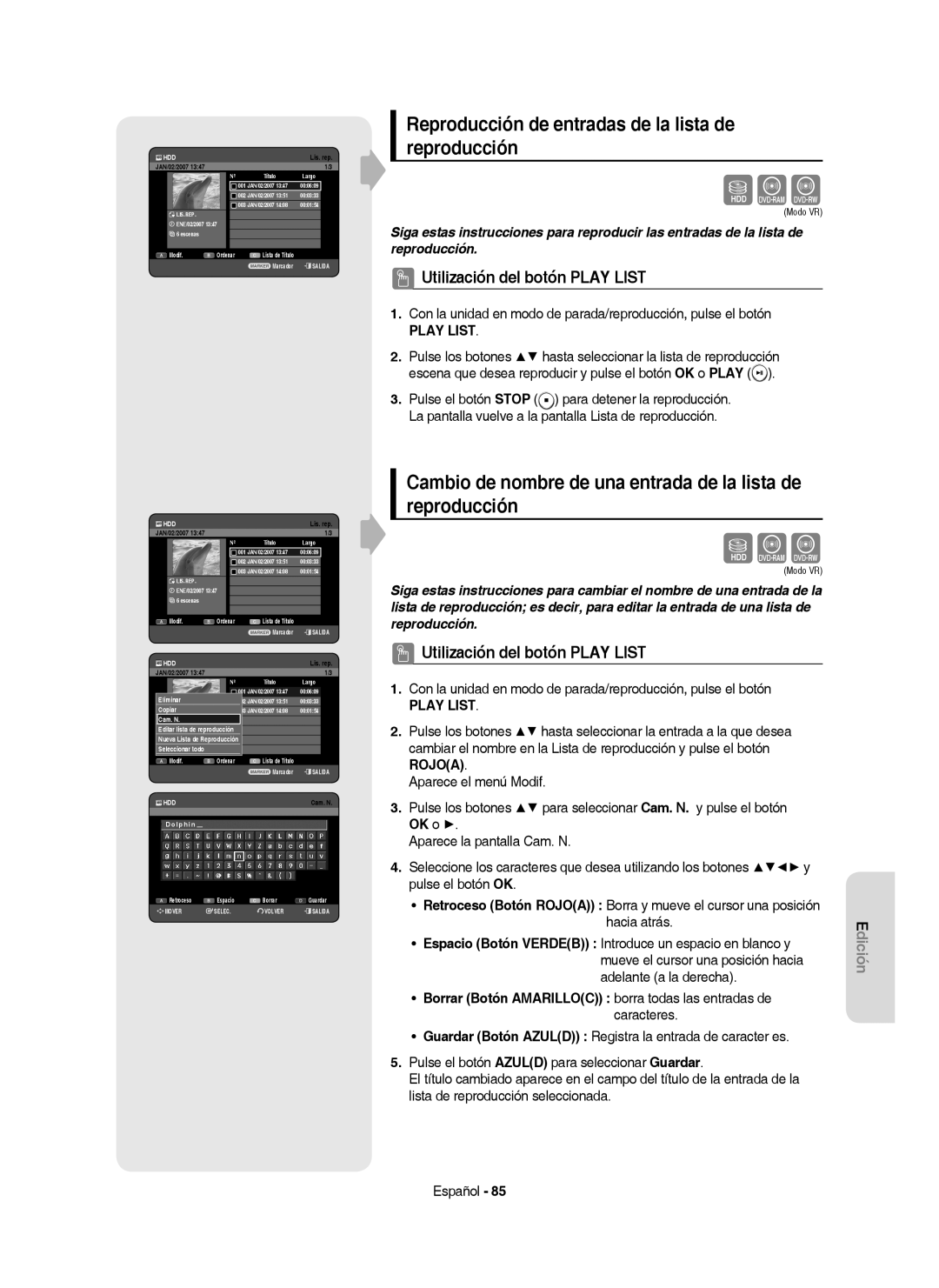 Samsung DVD-HR757/XEC manual Reproducción de entradas de la lista de reproducción, Play List 