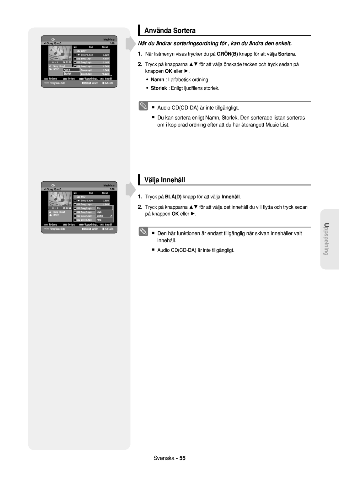 Samsung DVD-HR757/XEE manual Använda Sortera, Välja Innehåll, Titel 