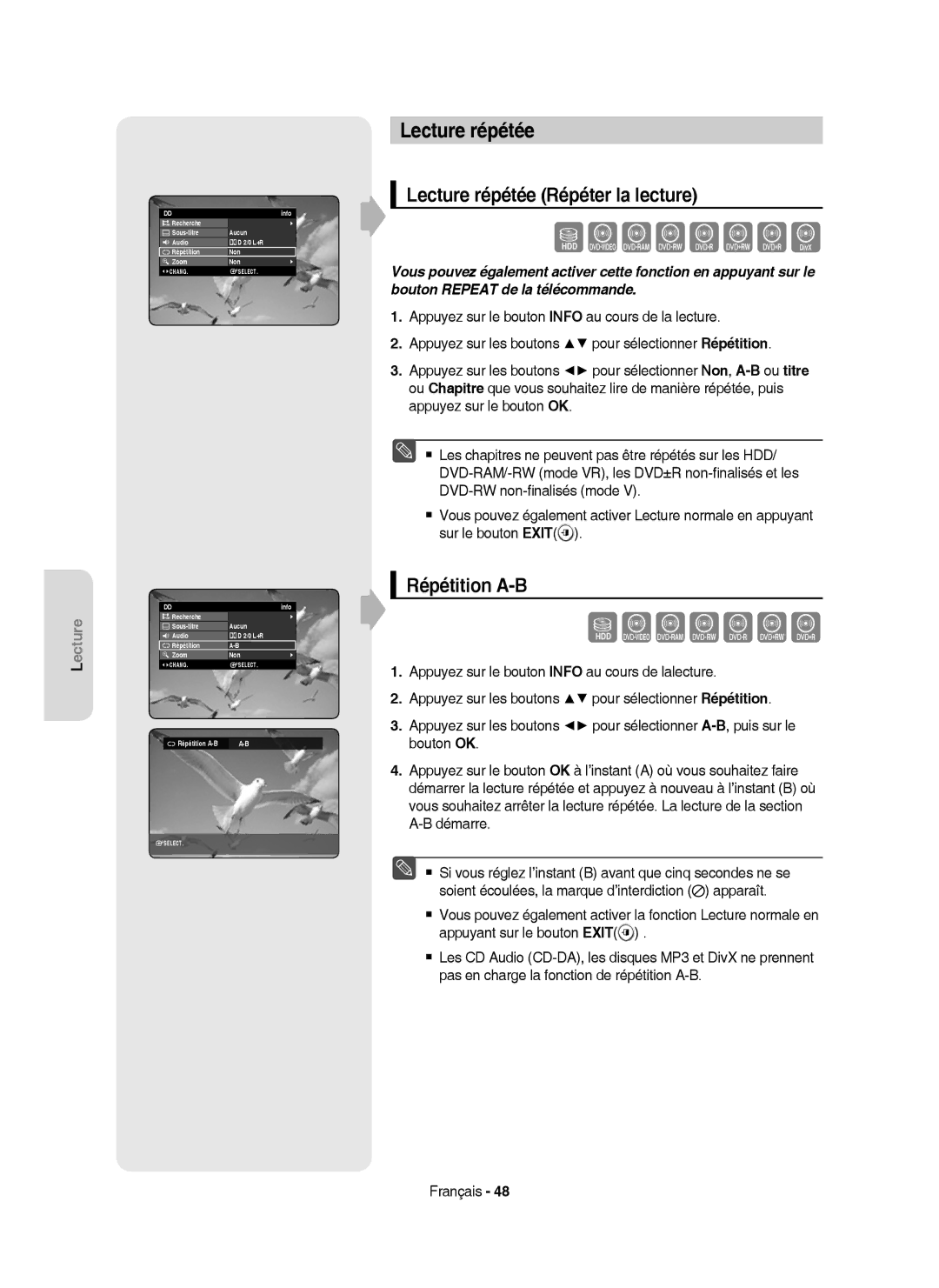 Samsung DVD-HR757/XEF manual Szxcvkl, Lecture répétée Répéter la lecture, Répétition A-B 