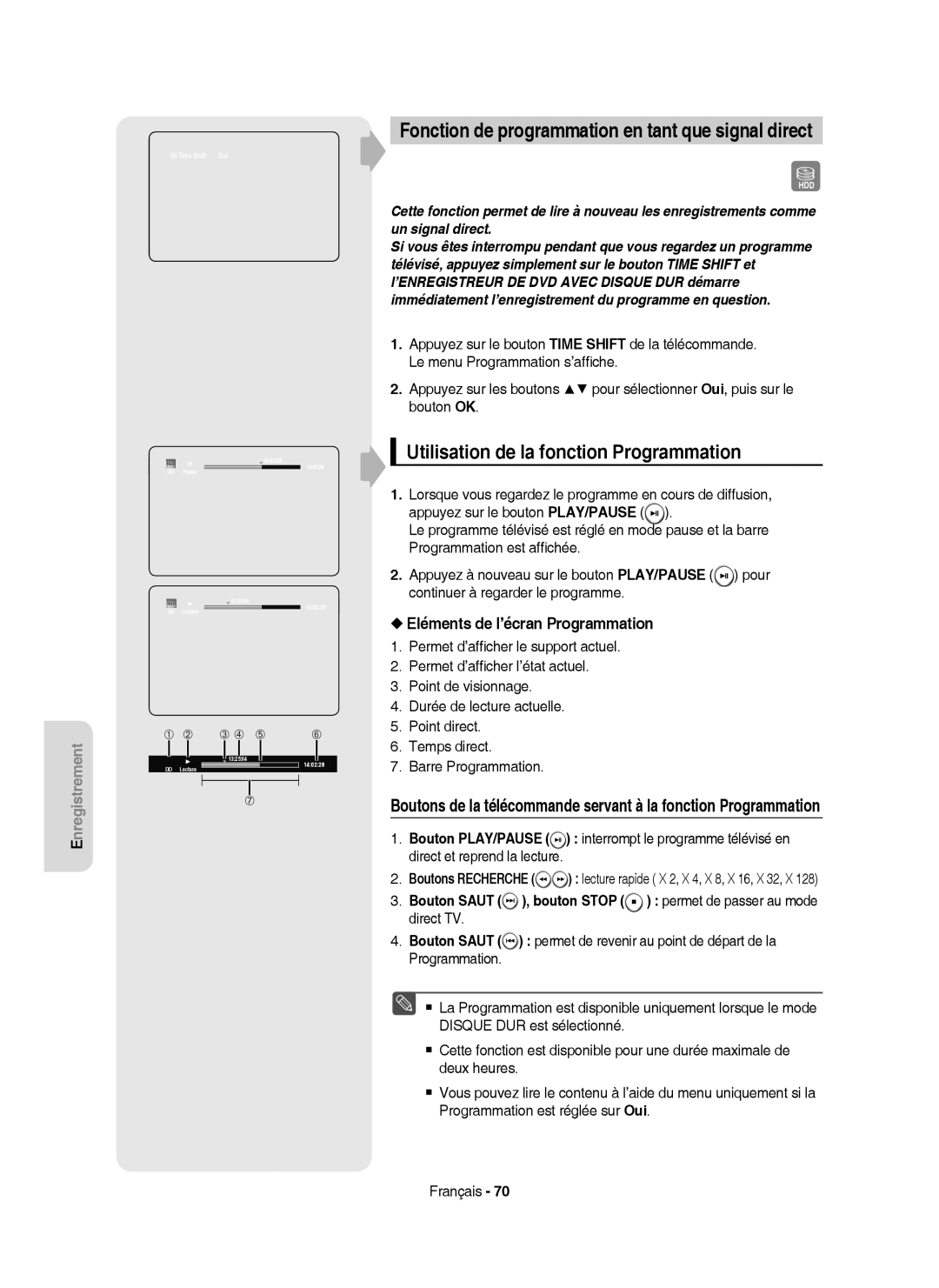 Samsung DVD-HR757/XEF manual Fonction de programmation en tant que signal direct, Utilisation de la fonction Programmation 