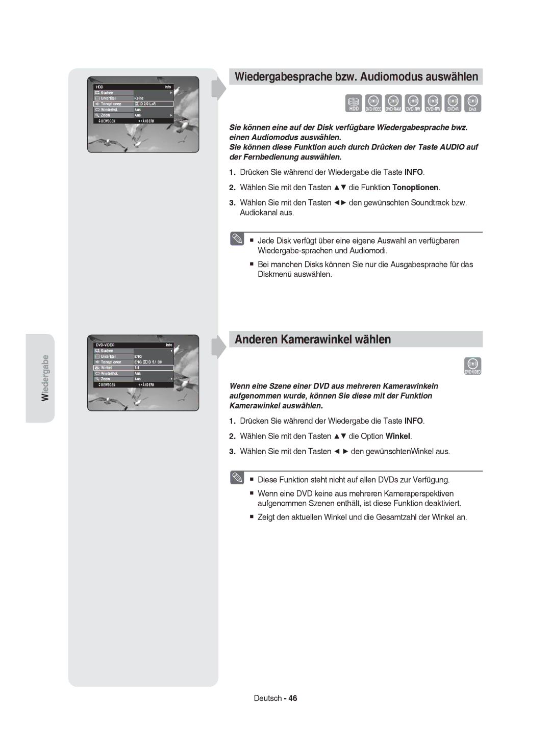 Samsung DVD-HR757/XEG manual Szxckld, Wiedergabesprache bzw. Audiomodus auswählen, Anderen Kamerawinkel wählen, Eng 