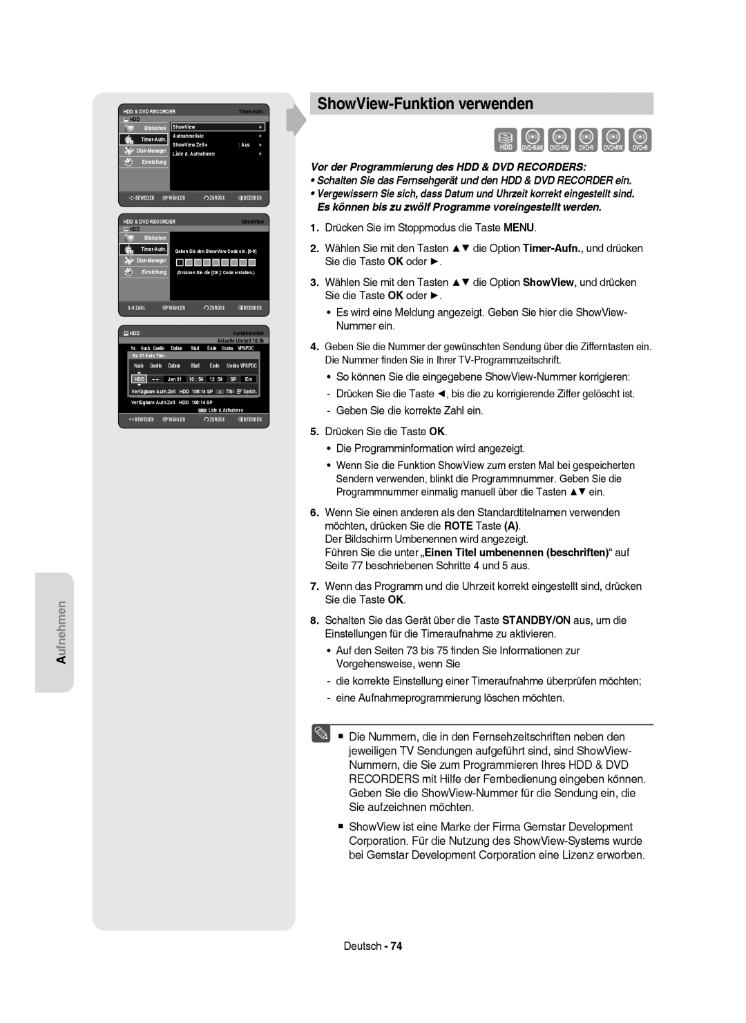 Samsung DVD-HR757/XEG, DVD-HR757/XEB manual ShowView-Funktion verwenden, Ende, Jan Ein 