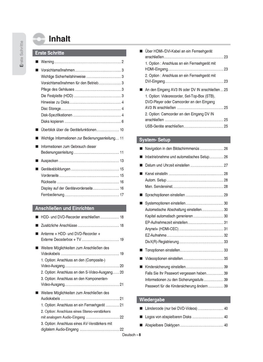 Samsung DVD-HR757/XEG Option Anschluss an den Komponenten, Option Anschluss eines Stereo-verstärkers, Anynet+ HDMI-CEC 