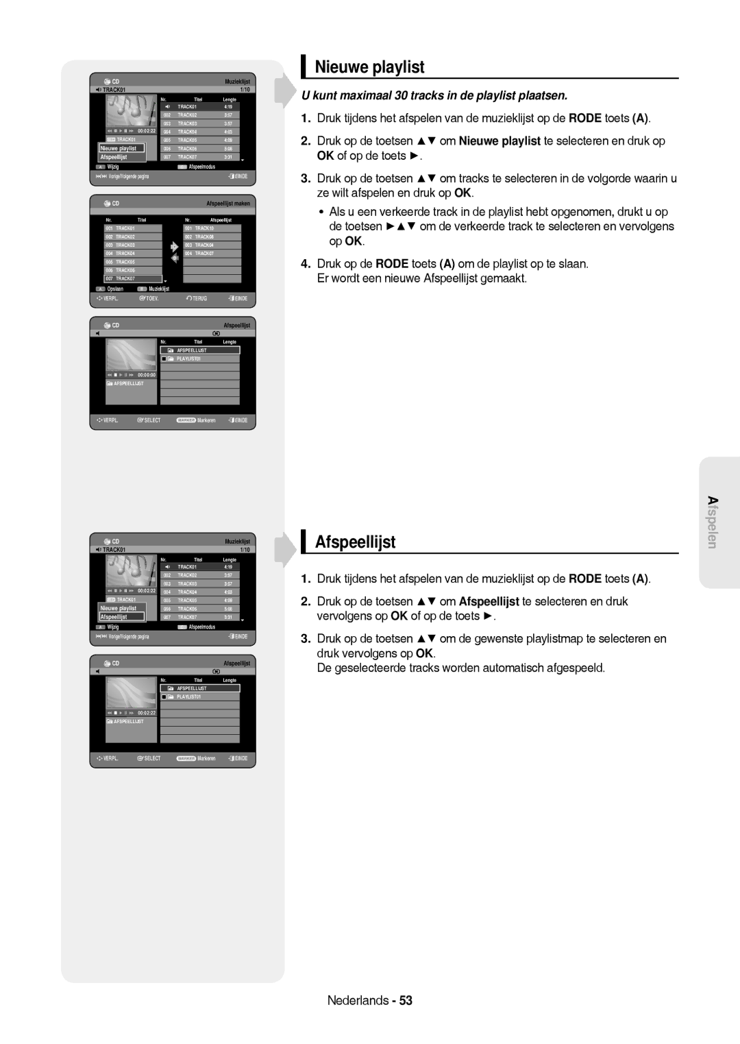 Samsung DVD-HR757/XEB, DVD-HR757/XEG manual Nieuwe playlist, Afspeellijst, Muzieklijst 