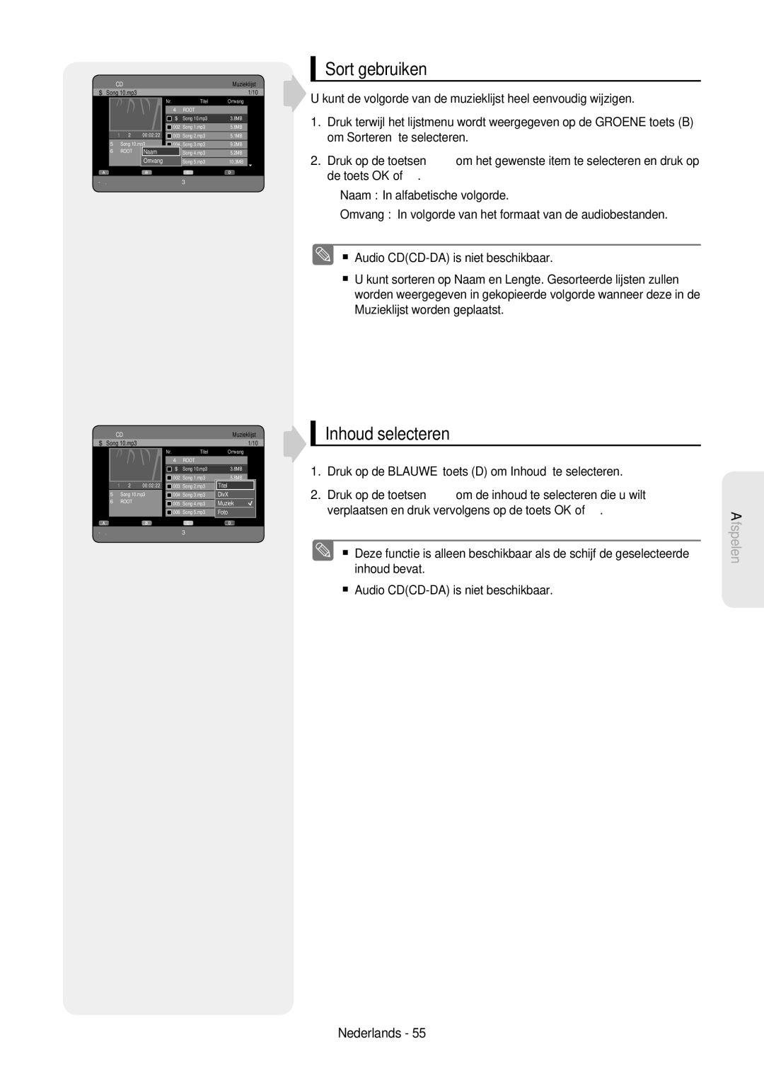 Samsung DVD-HR757/XEB, DVD-HR757/XEG manual Sort gebruiken, Inhoud selecteren, Omvang 