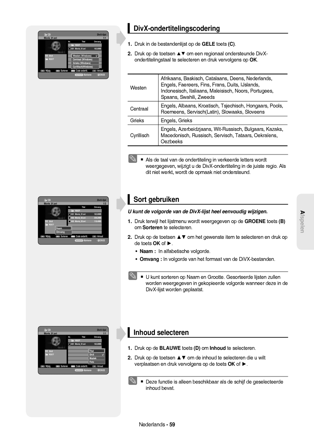 Samsung DVD-HR757/XEB manual DivX-ondertitelingscodering, Druk in de bestandenlijst op de Gele toets C, Grieks Windows 