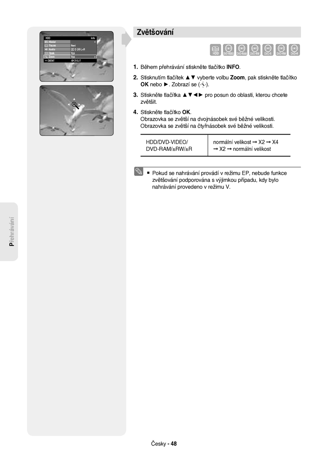 Samsung DVD-HR757/XEH manual Zvětšování, X2 normální velikost, Normální velikost X2 