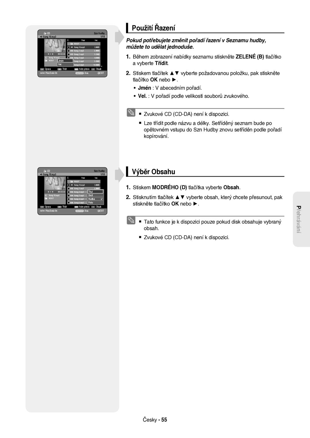 Samsung DVD-HR757/XEH manual Použití Řazení, Výběr Obsahu, Vel 