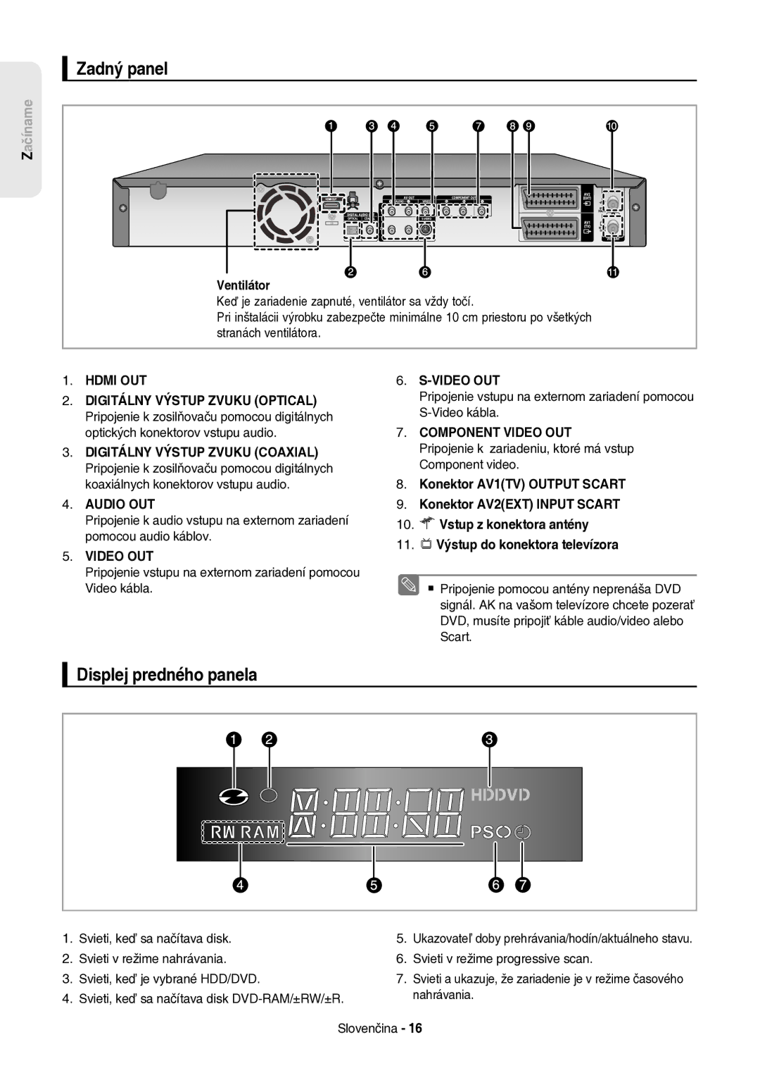 Samsung DVD-HR757/XEH manual Zadný panel, Displej predného panela, Hdmi OUT 