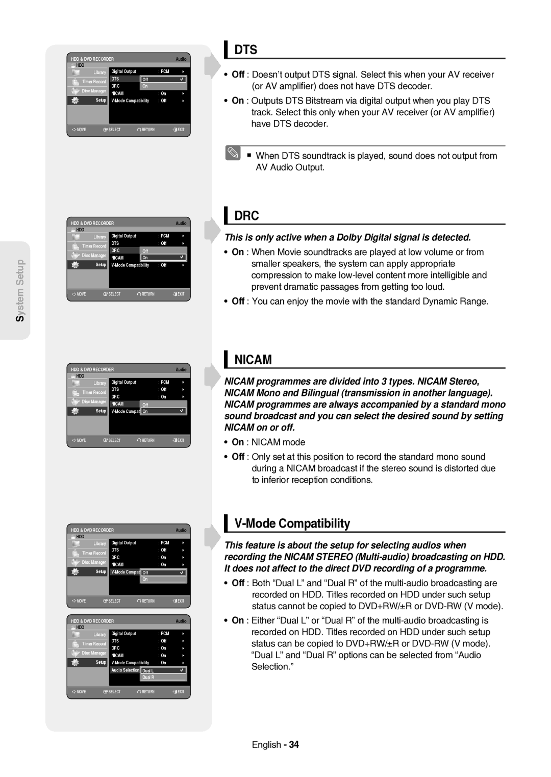 Samsung DVD-HR757/XEH manual Mode Compatibility, This is only active when a Dolby Digital signal is detected 