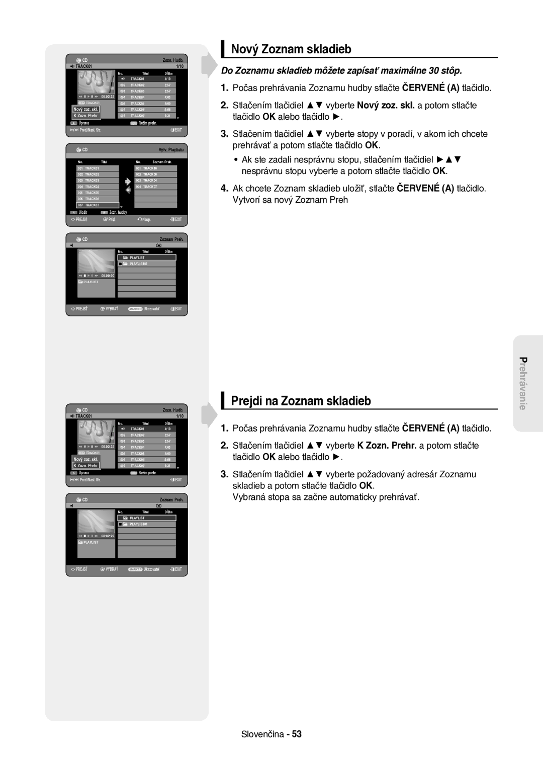 Samsung DVD-HR757/XEH manual Nový Zoznam skladieb, Prejdi na Zoznam skladieb 