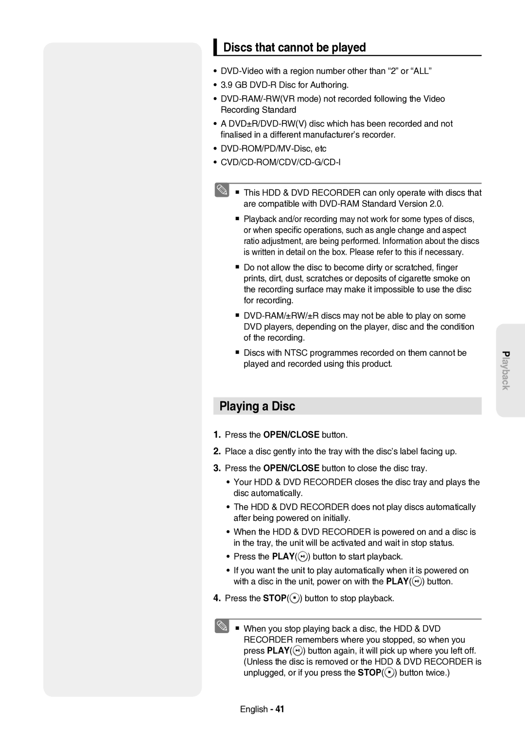 Samsung DVD-HR757/XEH manual Playing a Disc, Discs that cannot be played, Press the Play button to start playback 