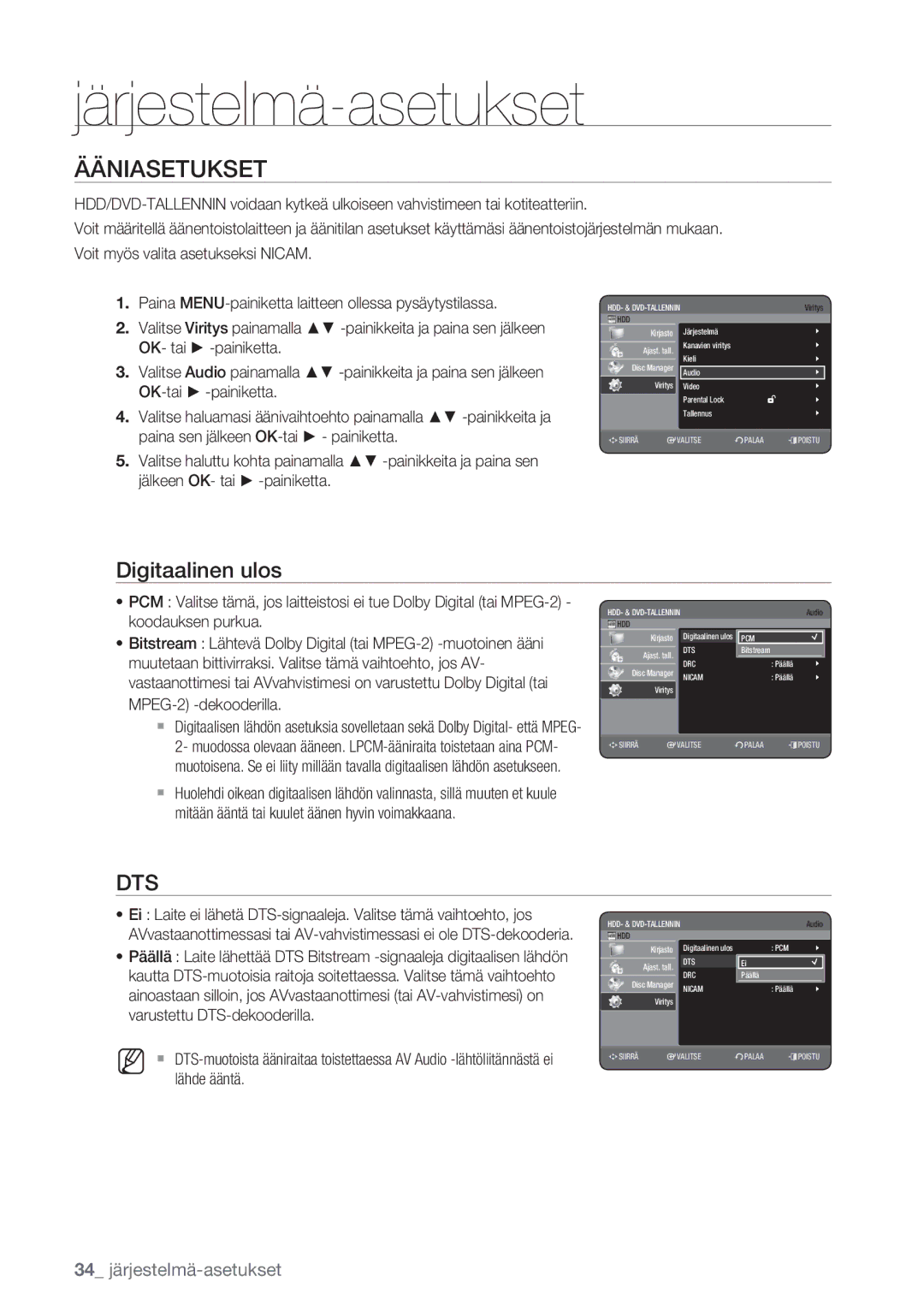 Samsung DVD-HR770/XEE manual Ääniasetukset, Digitaalinen ulos 