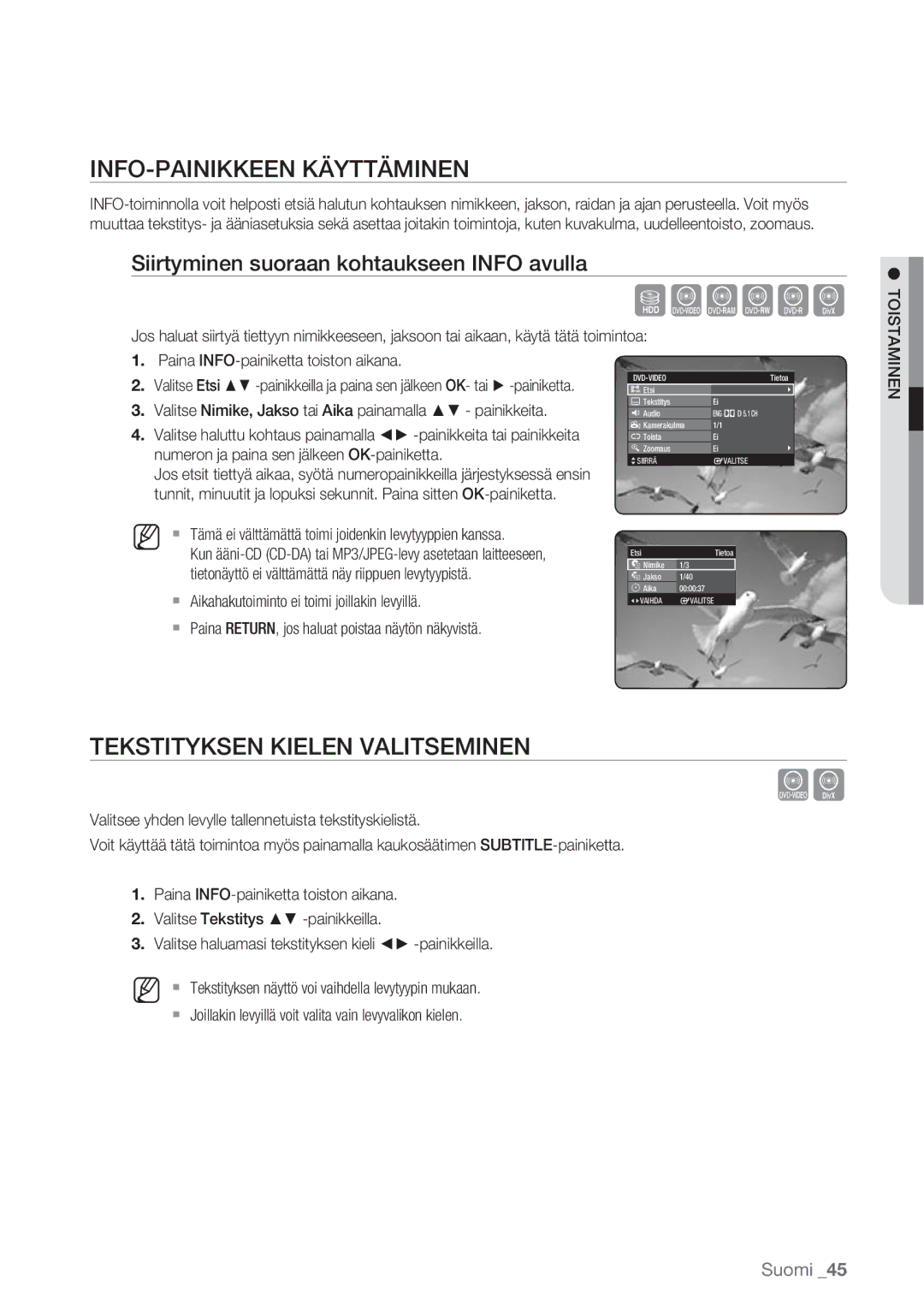 Samsung DVD-HR770/XEE manual INFO-PAINIKKEEN Käyttäminen, Tekstityksen Kielen Valitseminen 