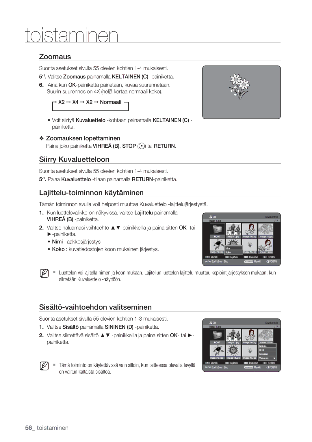 Samsung DVD-HR770/XEE manual Zoomaus, Siirry Kuvaluetteloon 